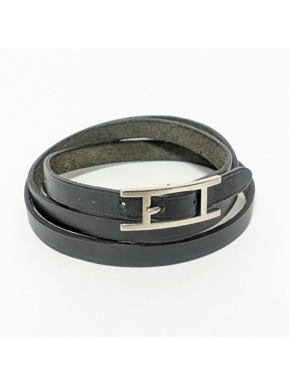 Hermes Hapi 3 Leather Black Silver Bracelet